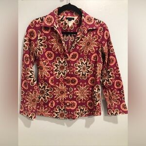 TOMMY HILFIGER Womens Redish Floral Long Sleeve Collared Button Up Top Size S